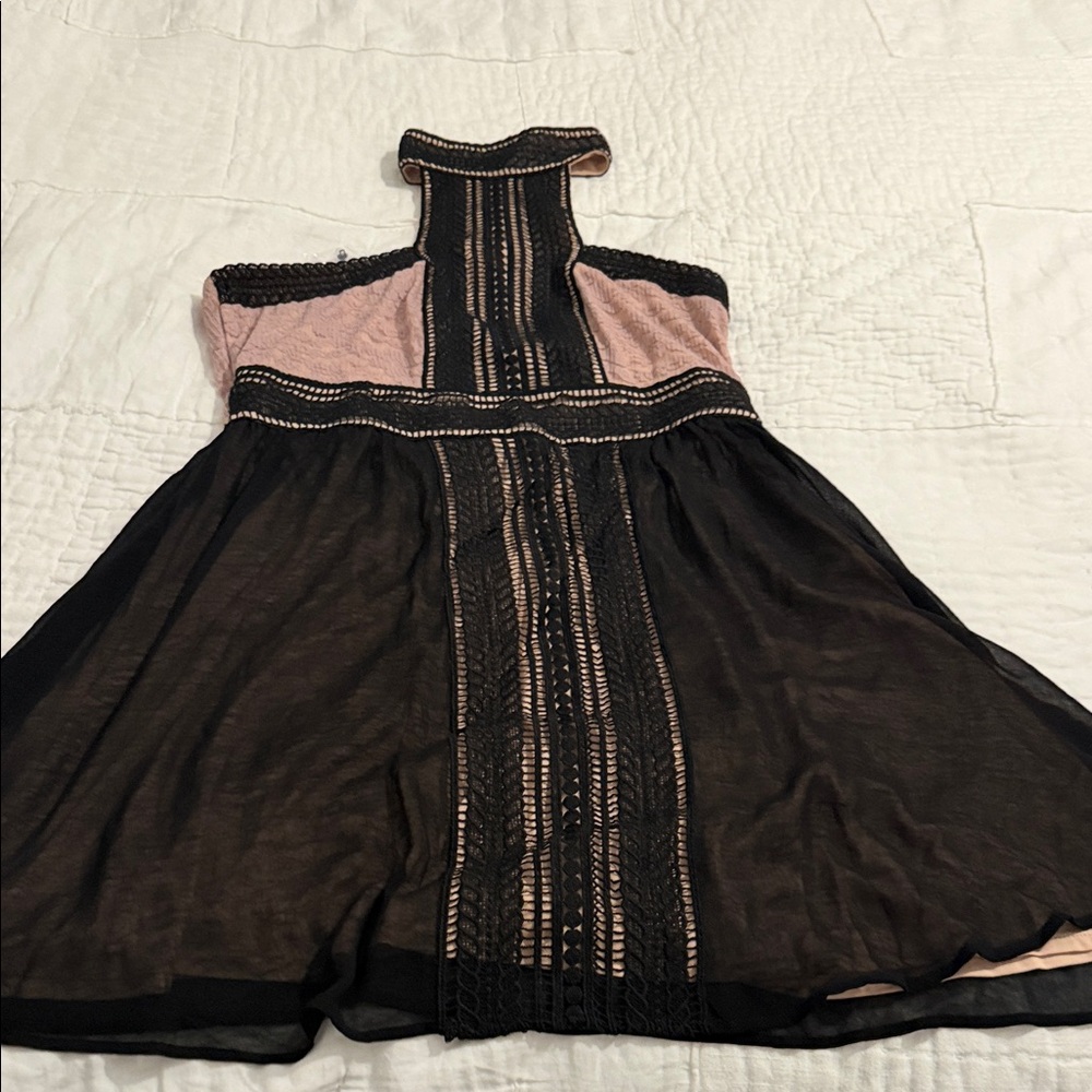 VENUS Black and Blush Pink Lace Trim Dress